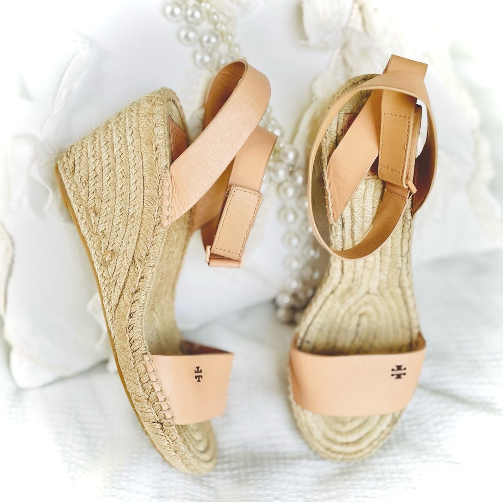 SOLD✨TORY BURCH | 8.5 / 9 | Bima Espadrille Leather Wedge Light Makeup 216 Nude - Picture 9 of 16